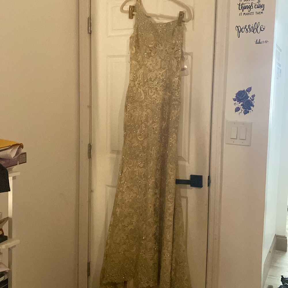 Champagne-gold mother’s gown with beads